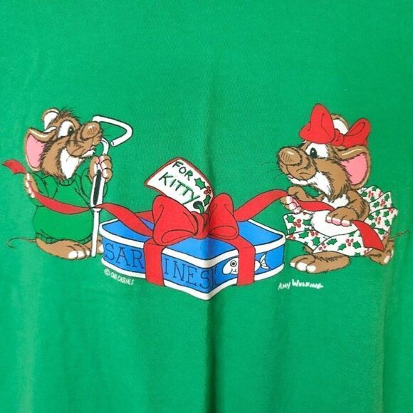 Christmas Mouse T Shirt Mens Size Large Vintage 80s 90s Present For Kitty - Picture 2 of 6